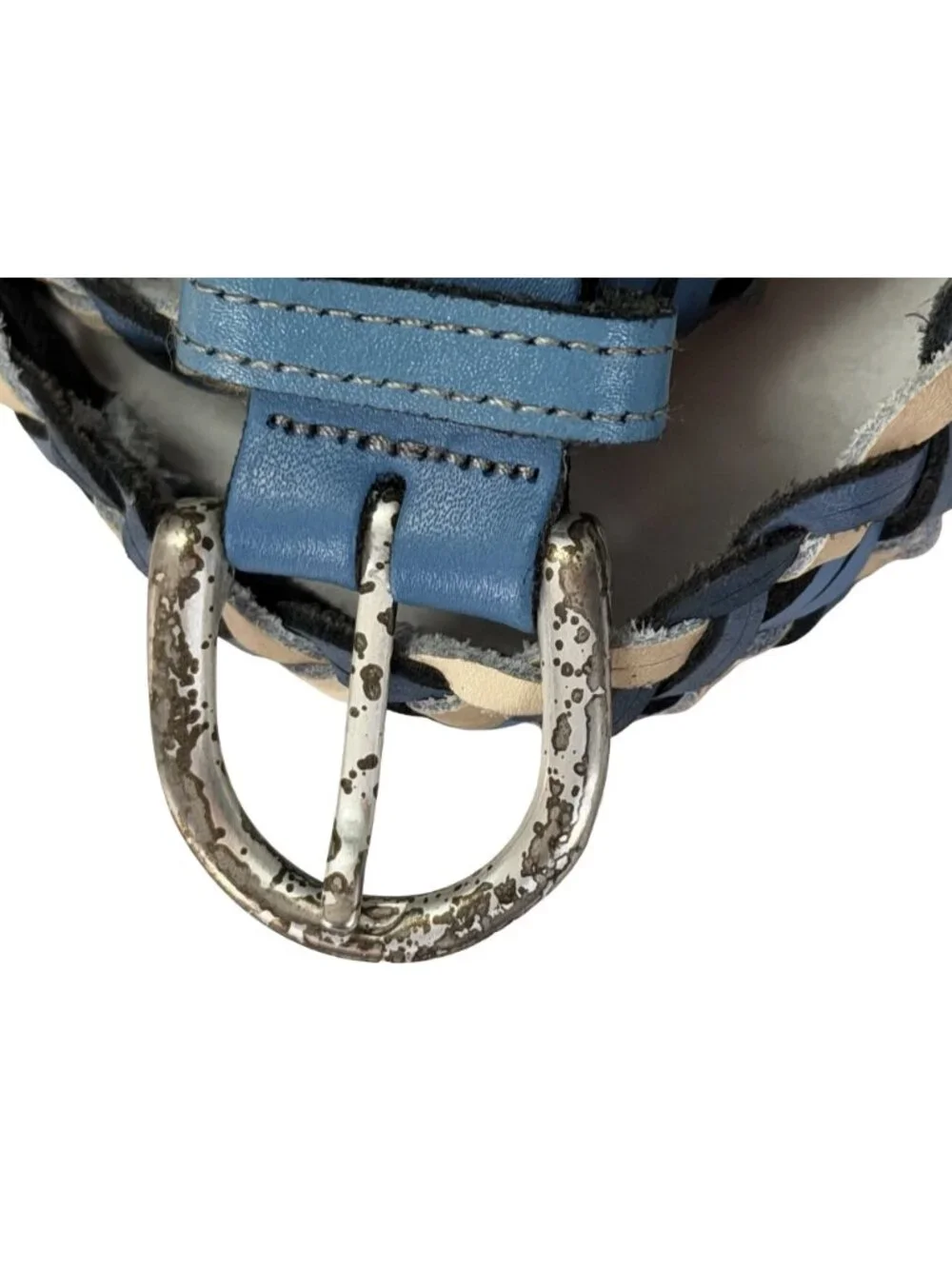 Vintage Argentina Genuine Leather Braided Belt Size M/L Blue Black Cream 38